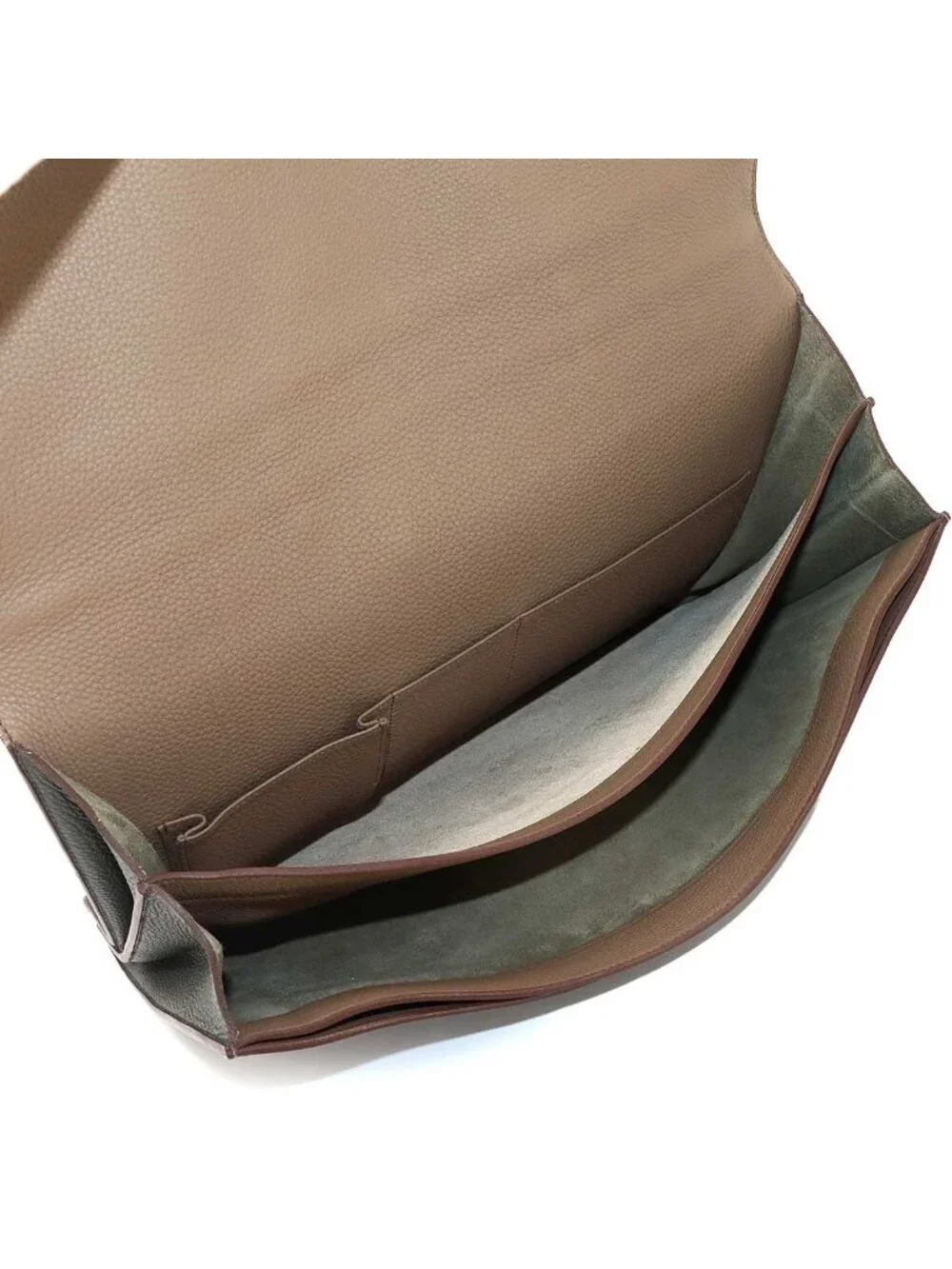 Hermes Sac a Depeche 41 Briefcase Business Togo Vert Grease Etoupe